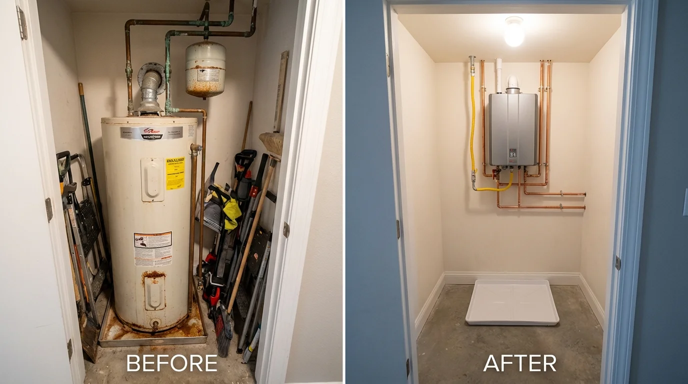 Tank water heater versus wall-mounted tankless unit comparison for Childress, TX homeowners