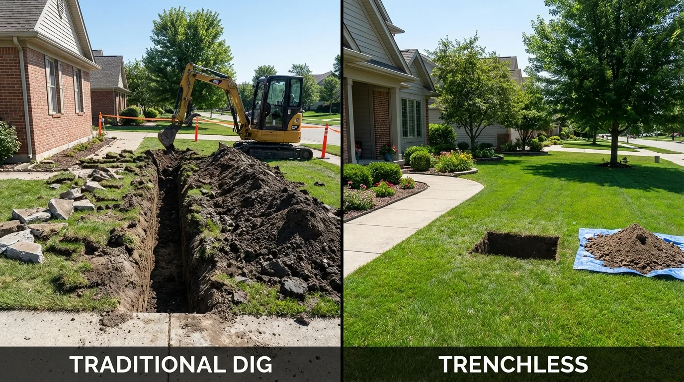 Trenchless sewer repair with minimal yard damage versus traditional excavation in Childress, TX